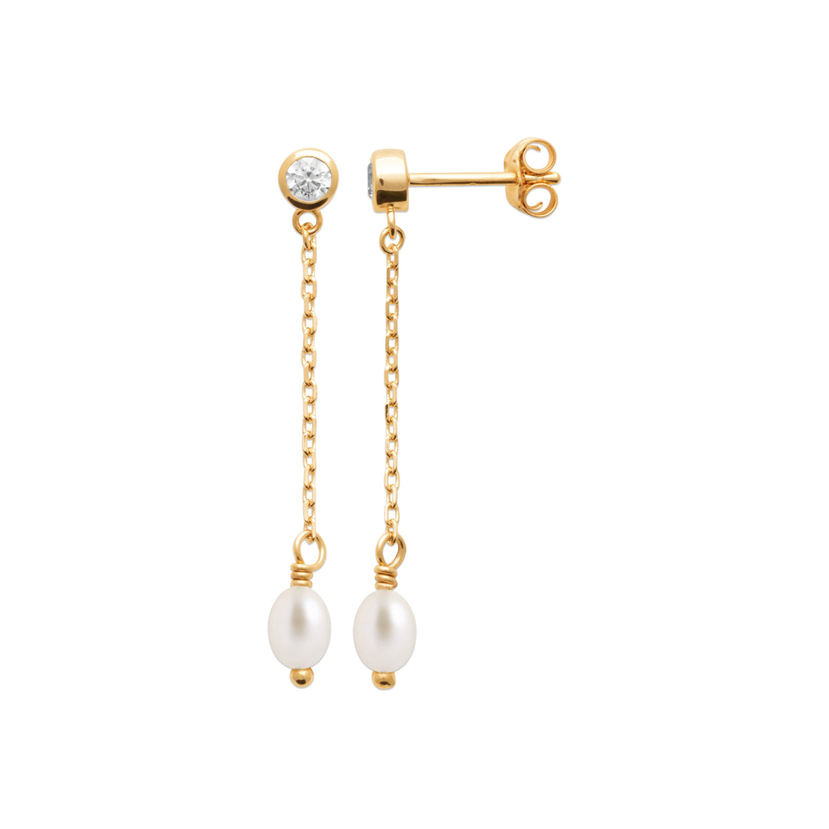 Pearl Chain Drop Earrings, Gold Plated