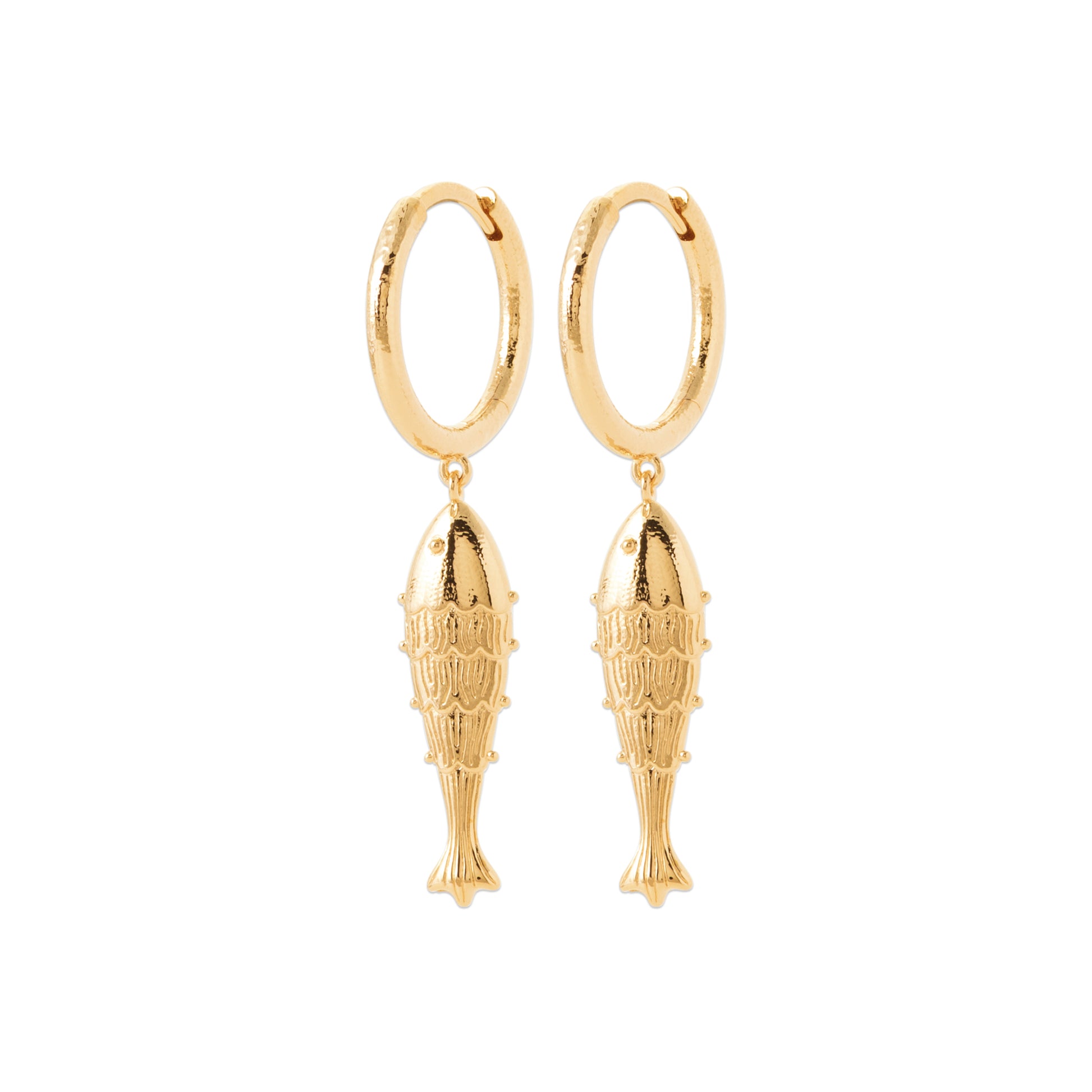 Golden Fish Hoop Earrings, Gold Plated