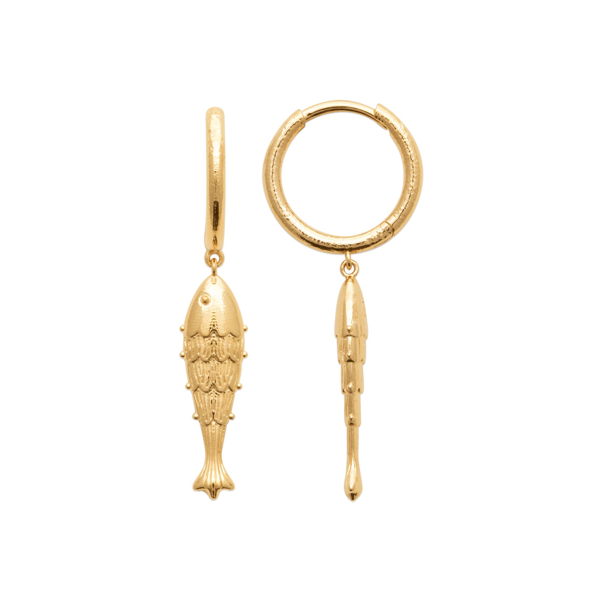 Golden Fish Hoop Earrings, Gold Plated