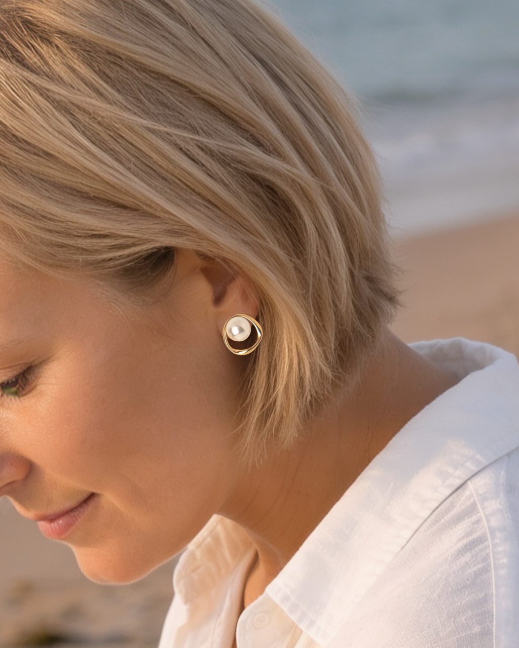 Pearl Halo Stud Earrings, Steel