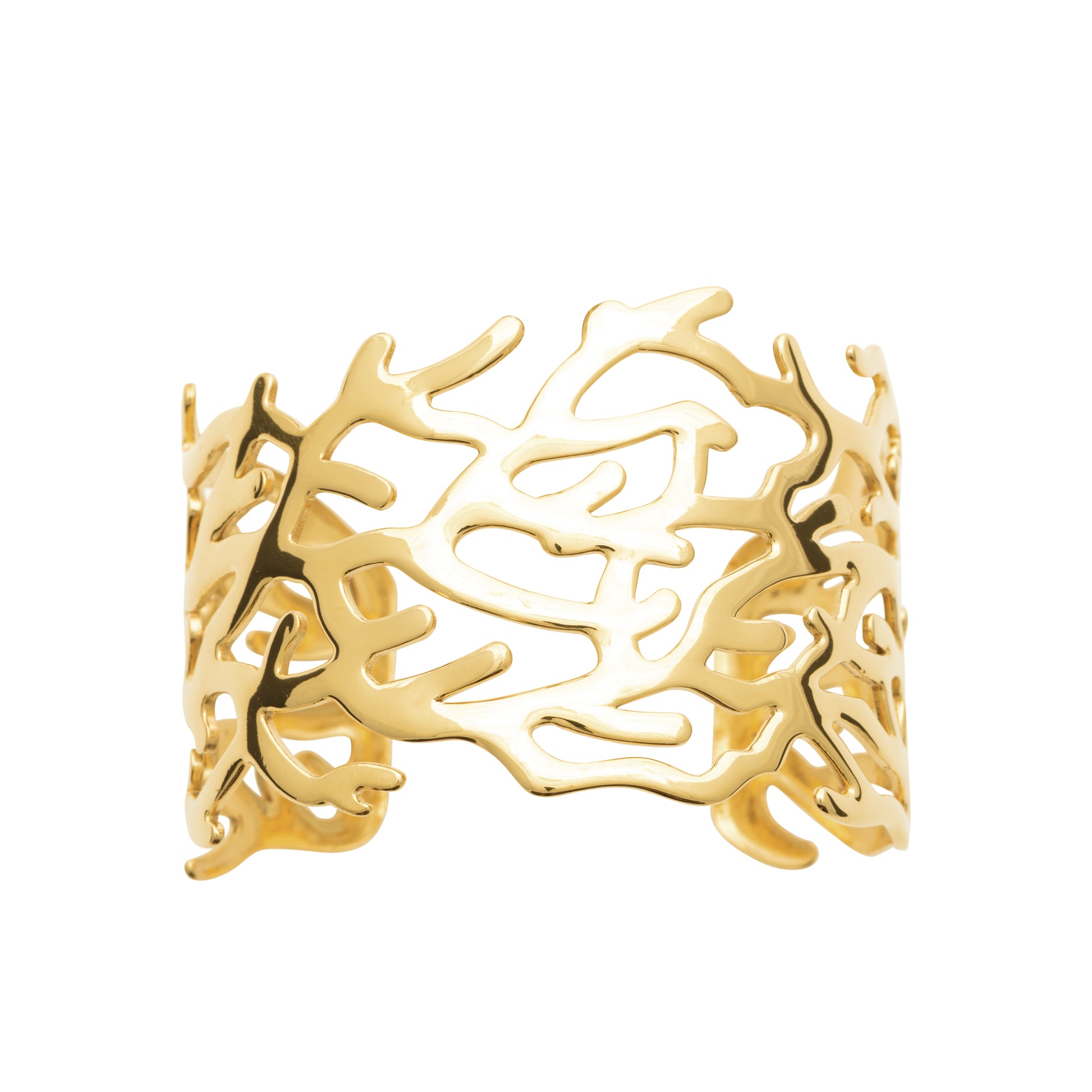 Gold bracelet with coral design on a white background