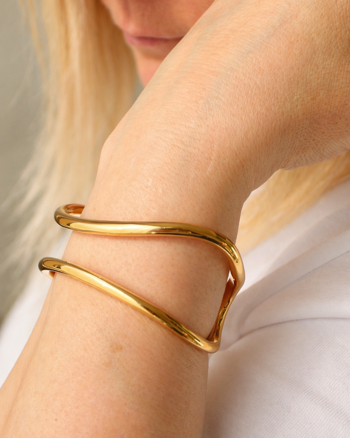 Flow Cuff Bracelet, Gold Tone