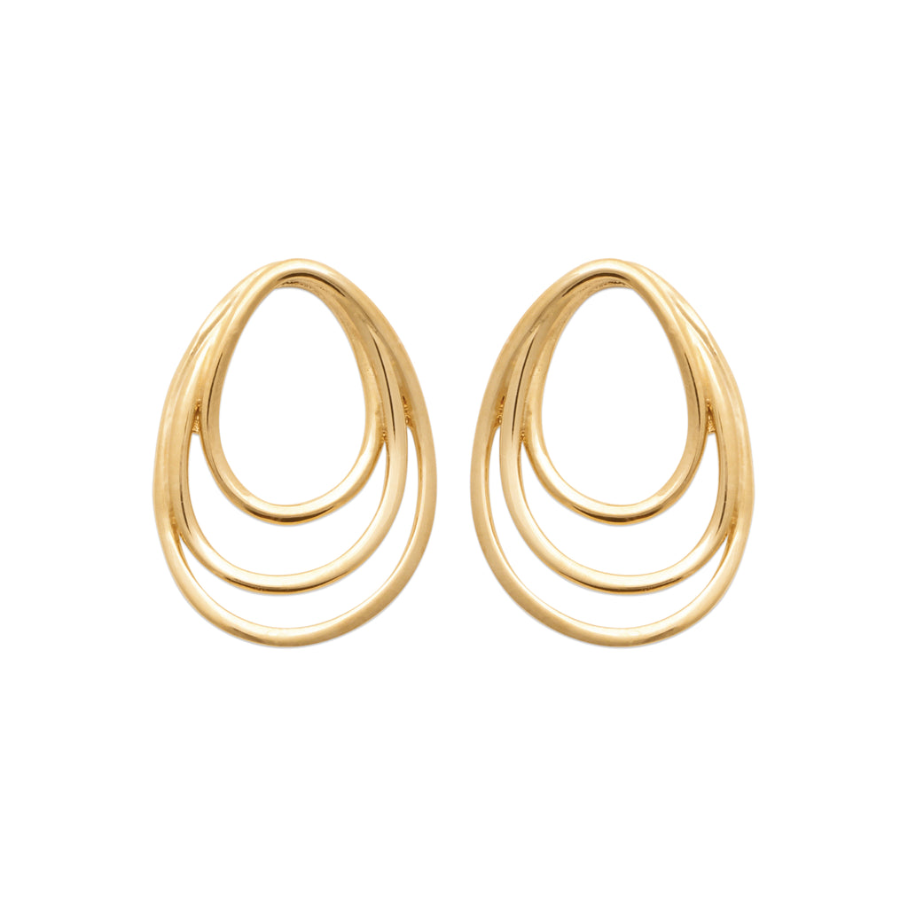 Gold-tone nested hoop earrings with layered open oval forms and a sculptural contemporary design by HNKO