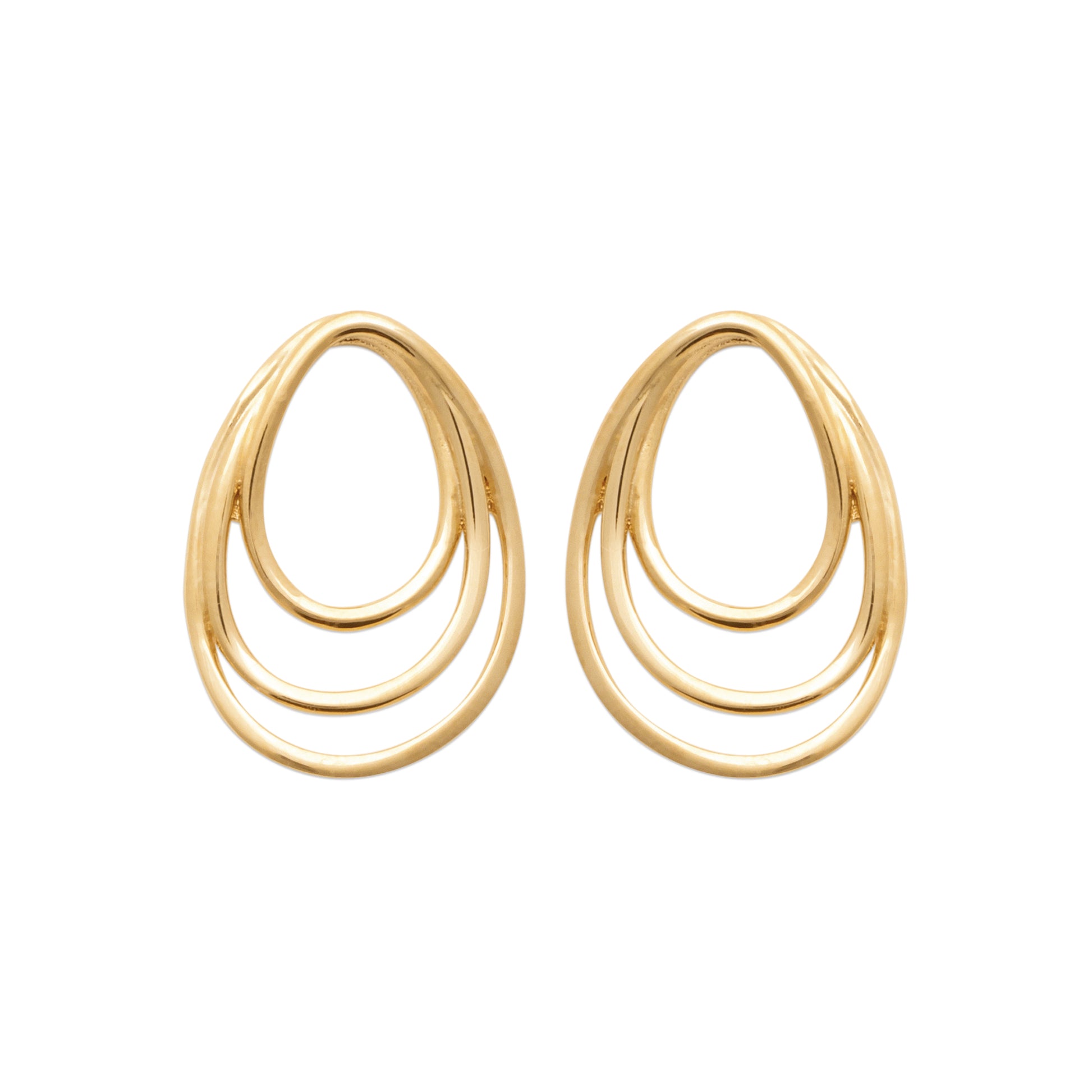 Gold-tone nested hoop earrings with layered open oval forms and a sculptural contemporary design by HNKO