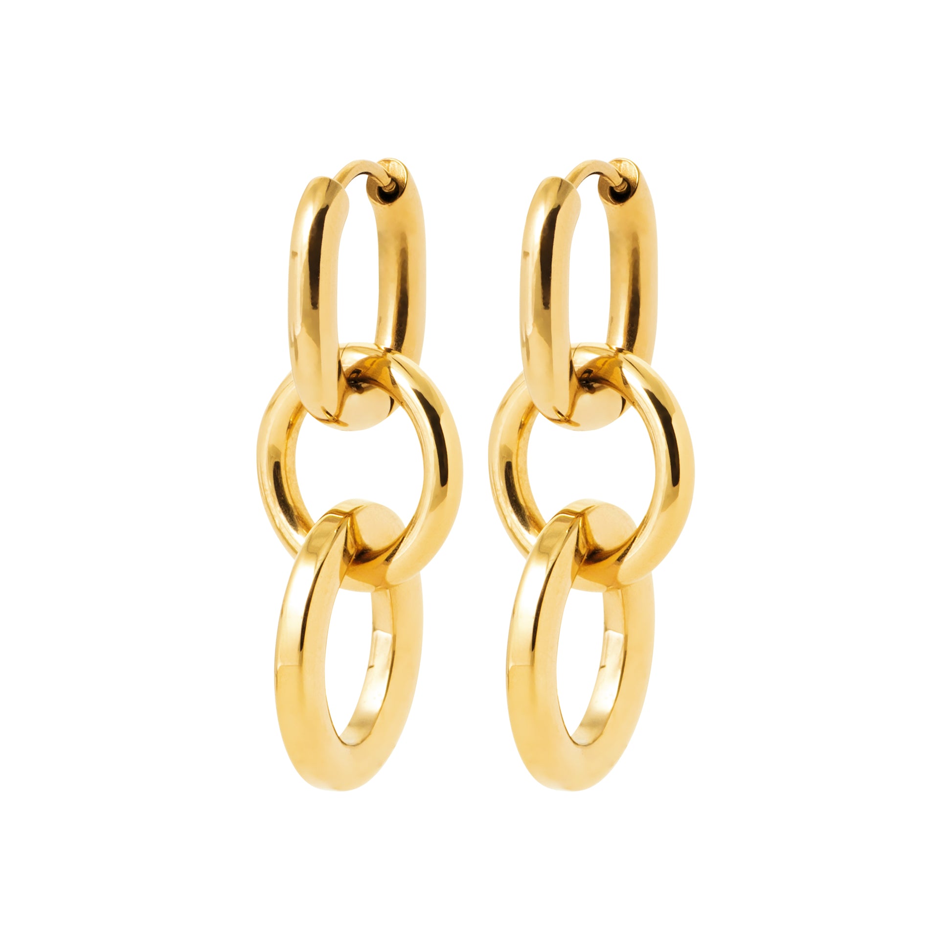 Gold-tone link drop earrings with interlocking oval hoops and a polished contemporary design by HNKO