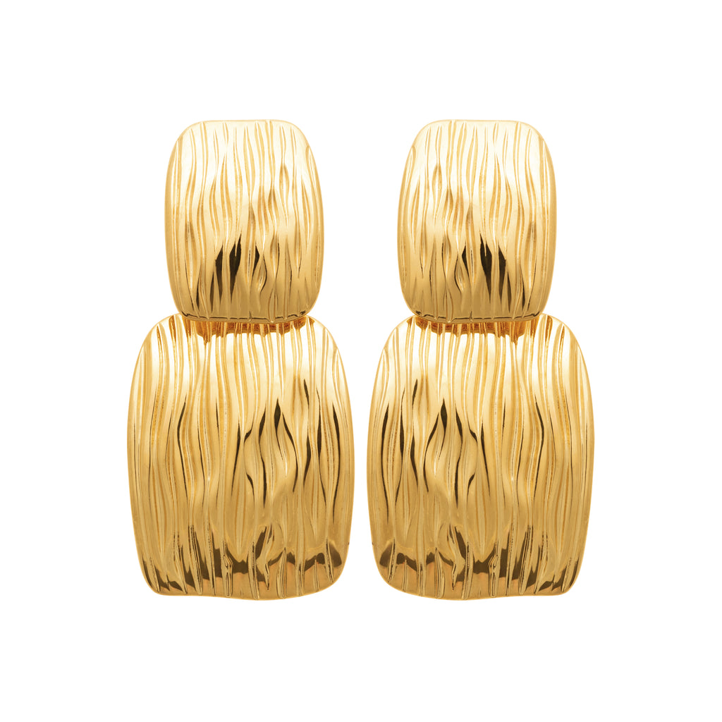 Gold-Tone Steel Textured Drop Earrings