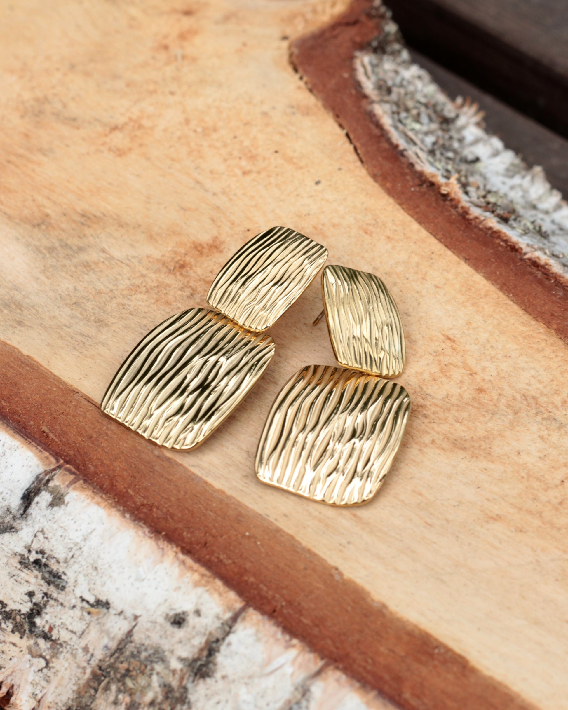 Textured Drop Earrings, Steel