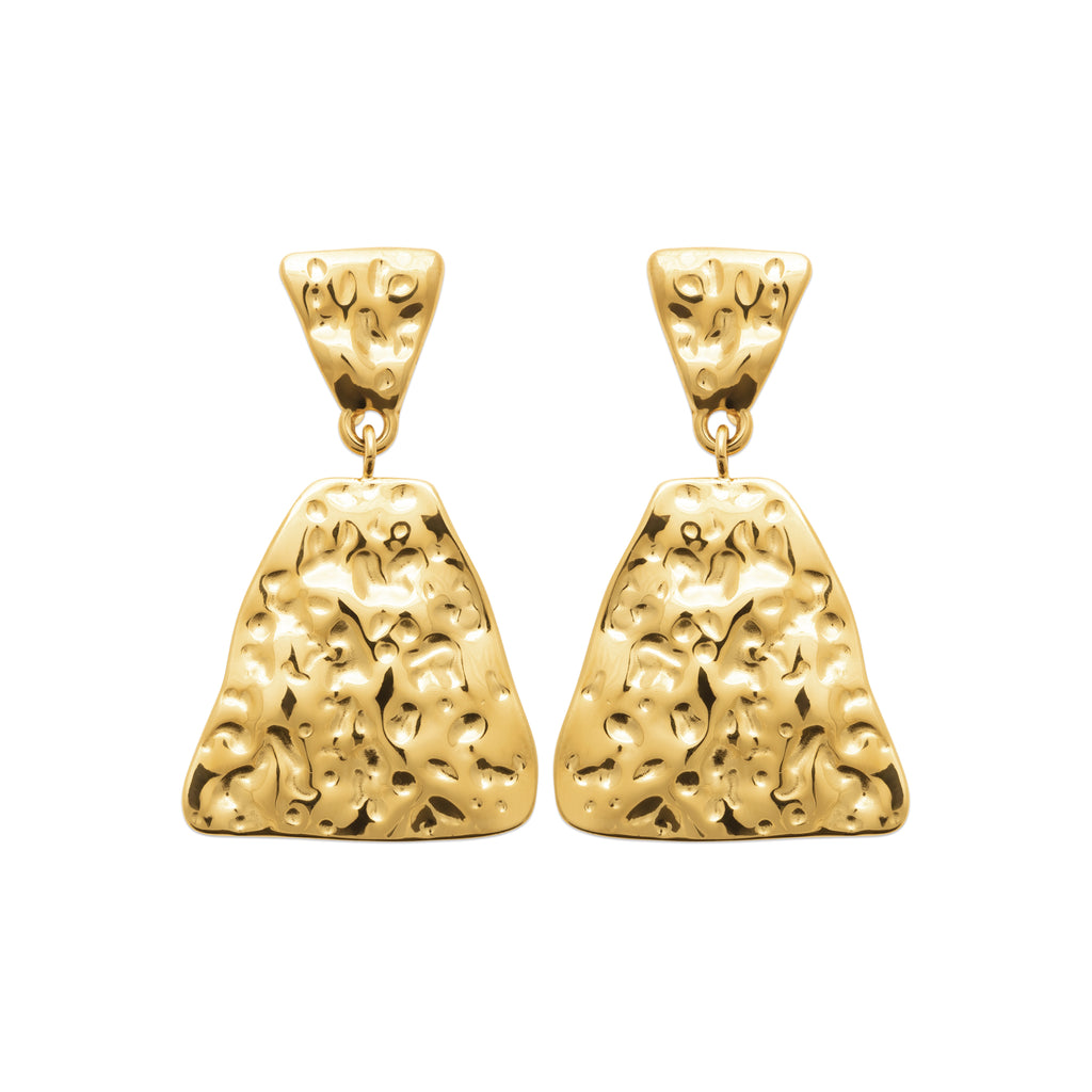 HNKO Gold-Tone Steel Hammered Triangle Earrings