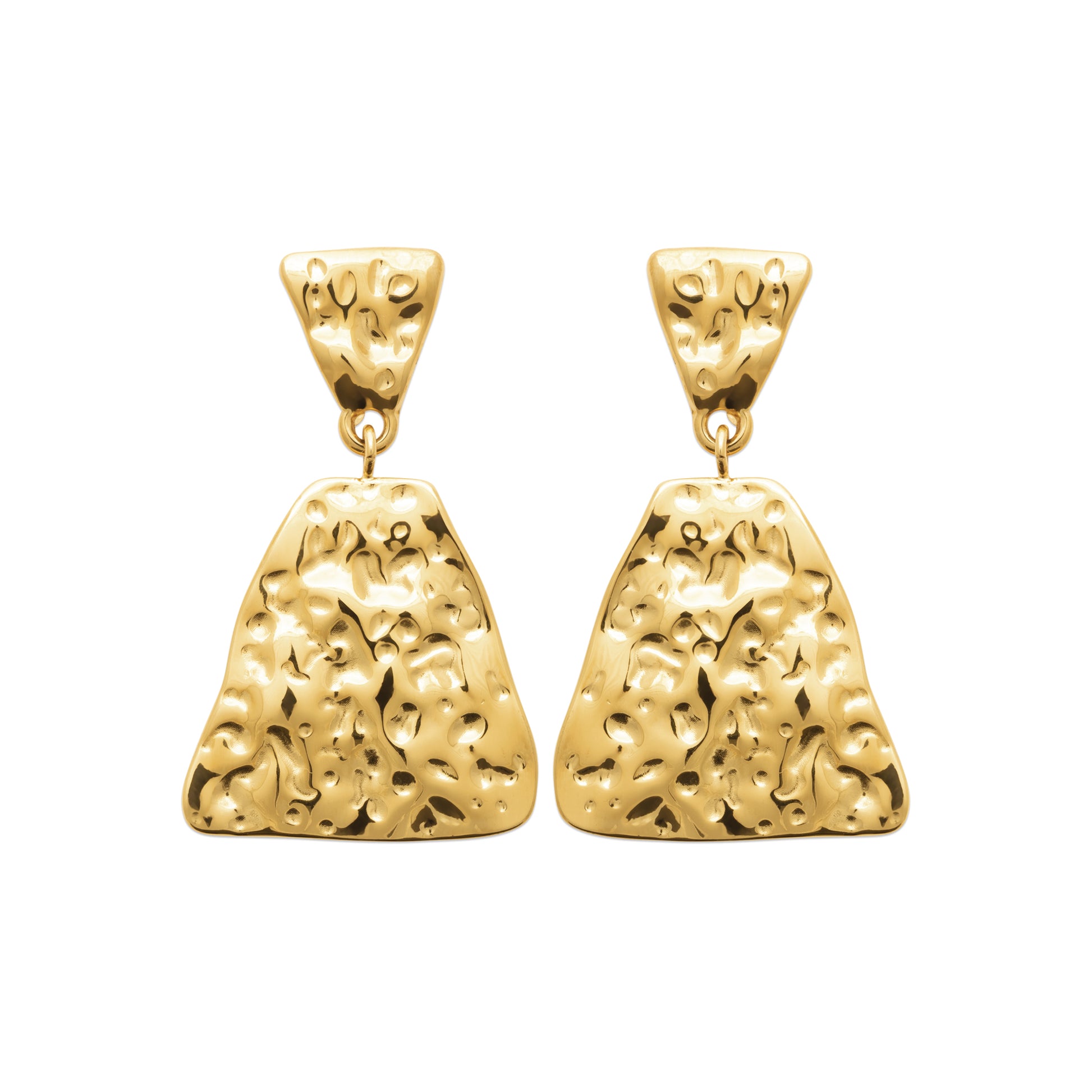 HNKO Gold-Tone Steel Hammered Triangle Earrings