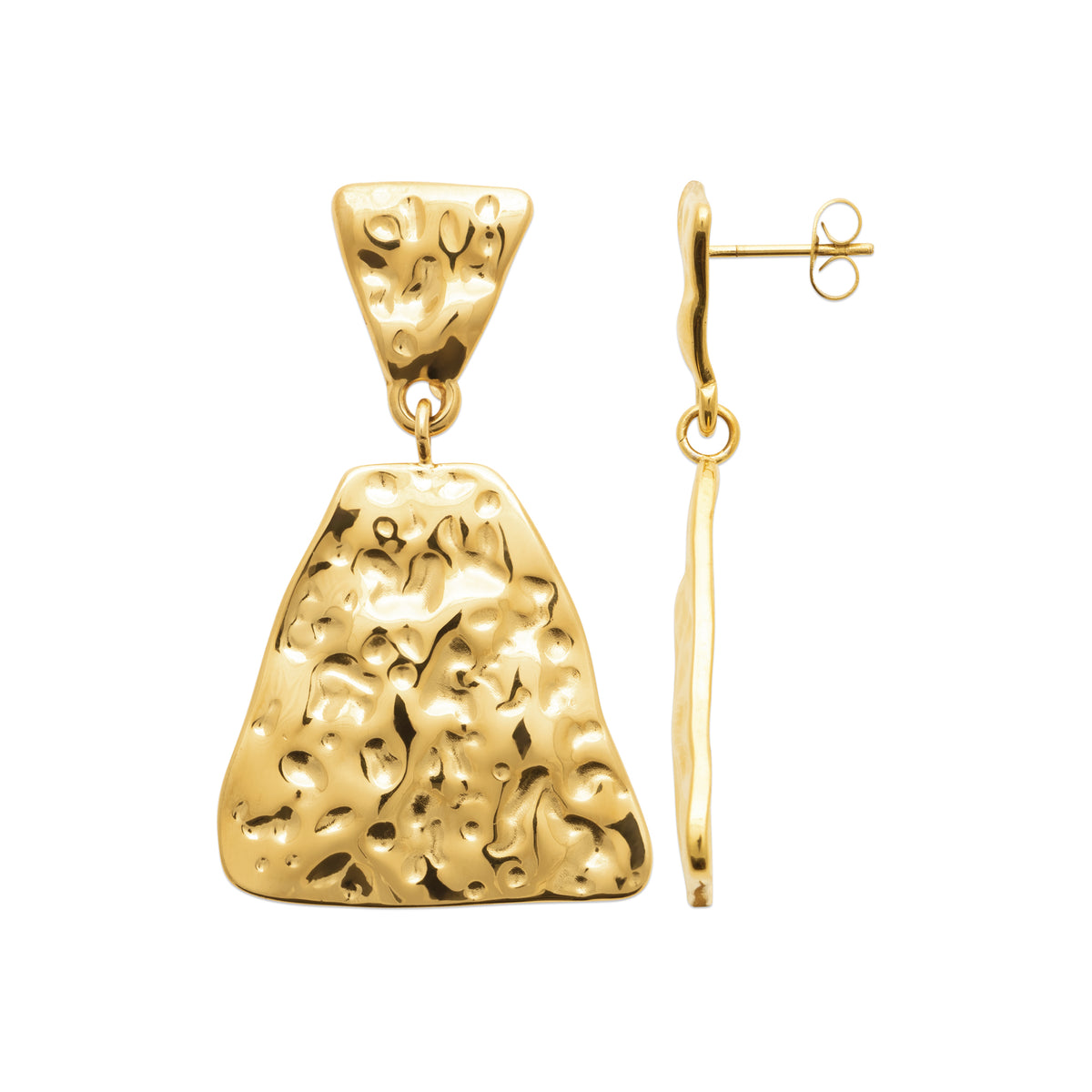 Gold earring set on a white background
