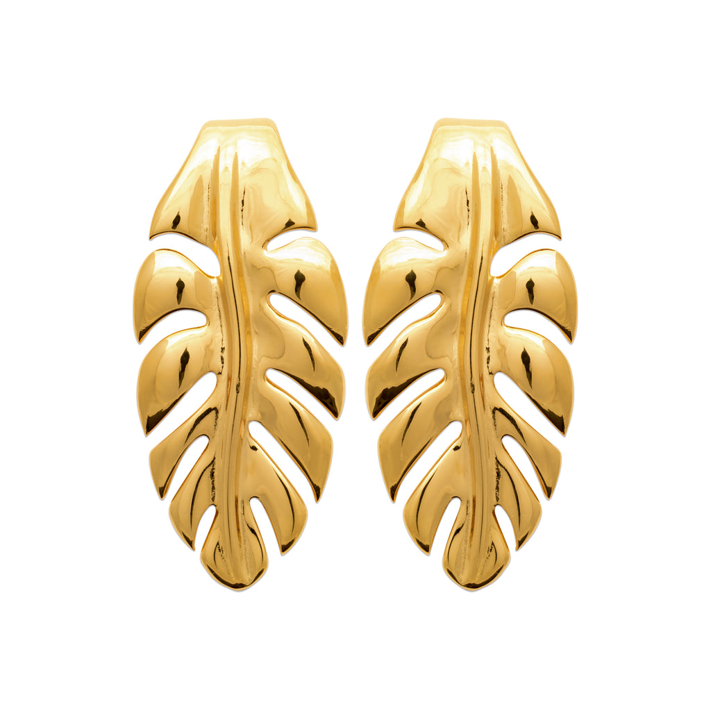 Gold-Tone Steel Leaf Drop Earrings