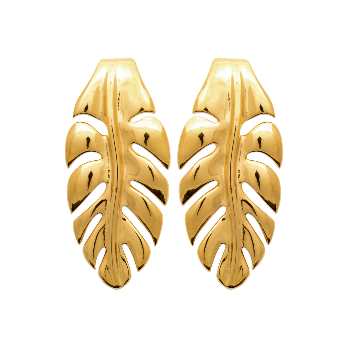 Gold-Tone Steel Leaf Drop Earrings