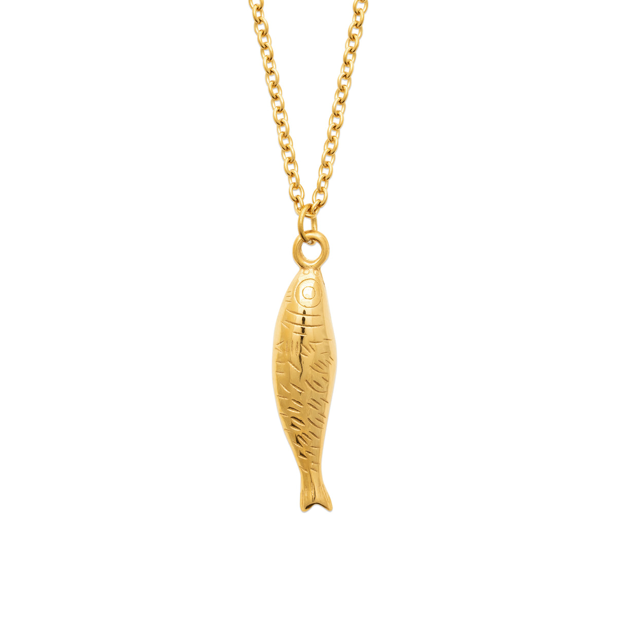 Gold-tone fish pendant necklace inspired by Nordic coastal life and the sea around Hanko, Finland by HNKO