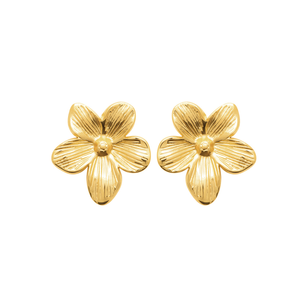 Gold-tone steel floral stud earrings by HNKO