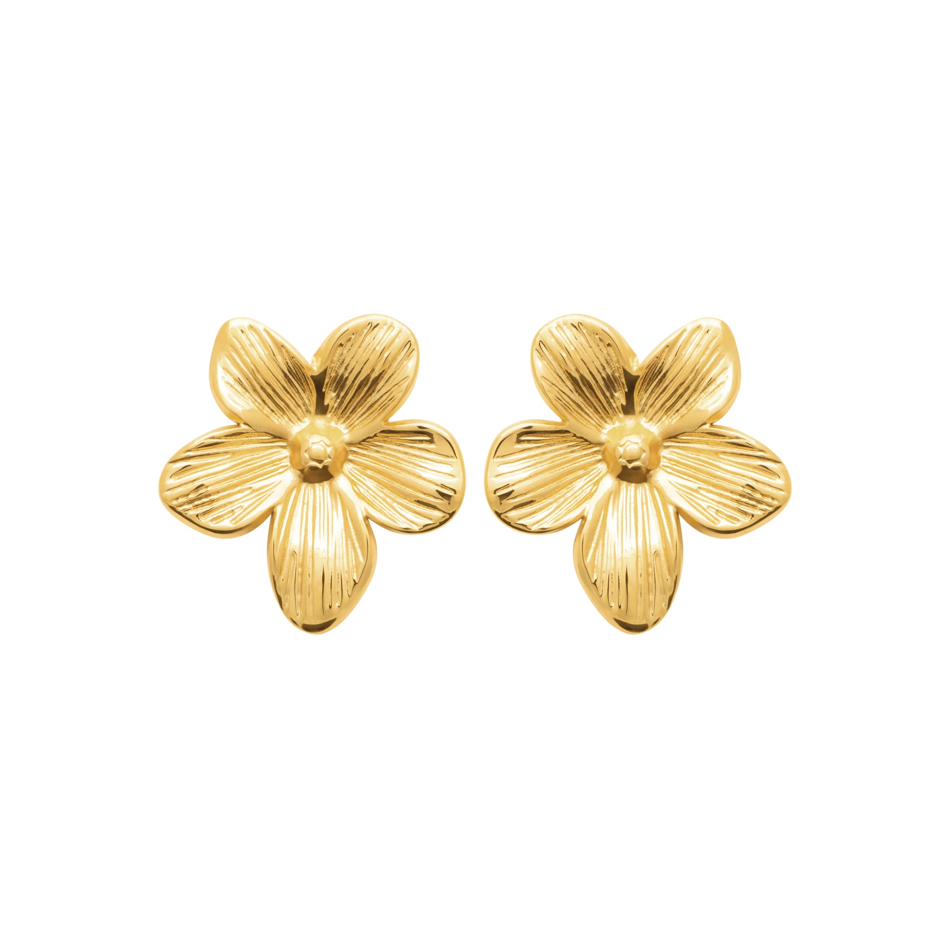 Gold-tone steel floral stud earrings by HNKO