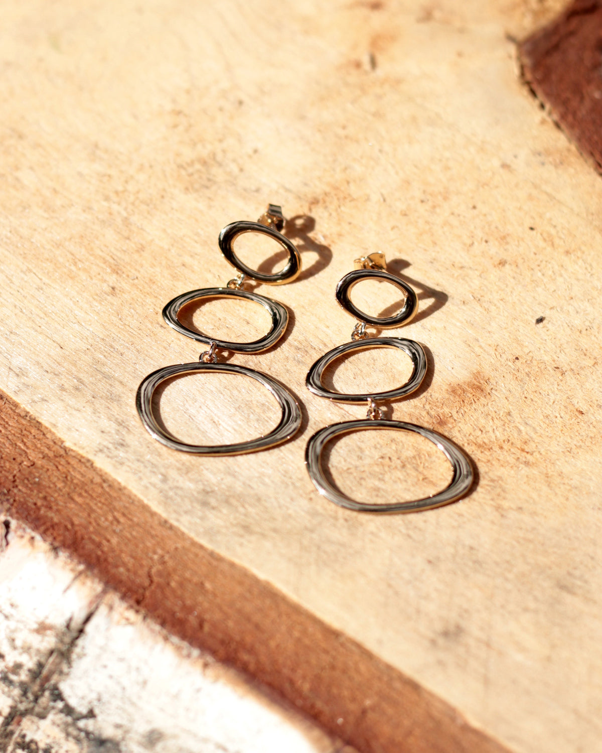 Organic Link Drop Earrings, Gold Plated