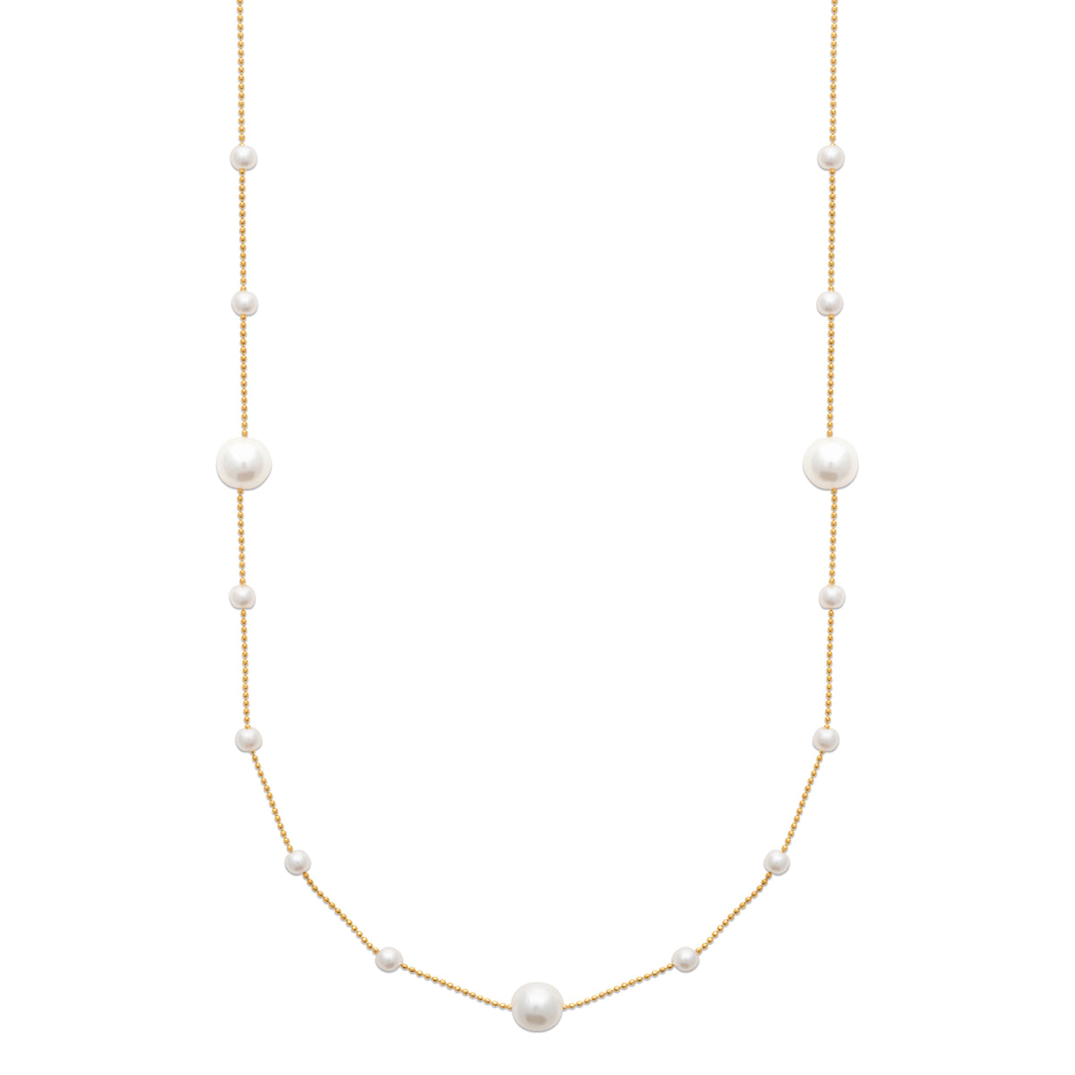 Gold-tone pearl chain necklace with delicate imitation pearls inspired by the Nordic coast around Hanko, Finland by HNKO
