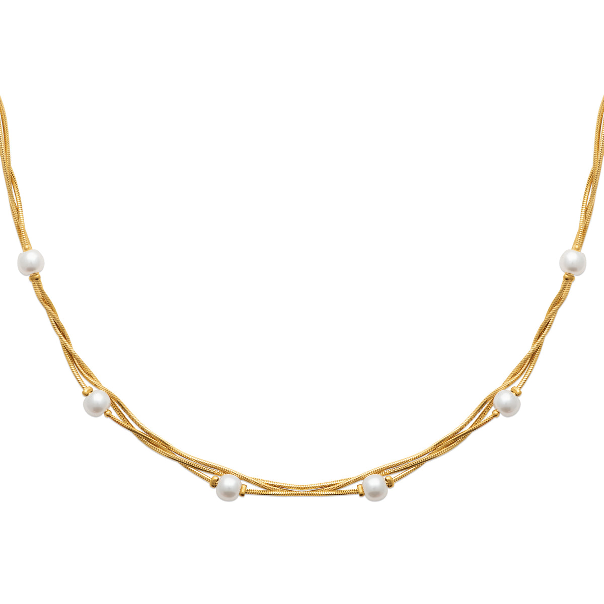 Gold-tone pearl necklace with imitation pearls inspired by the Nordic coastline and coastal elegance of Hanko, Finland by HNKO