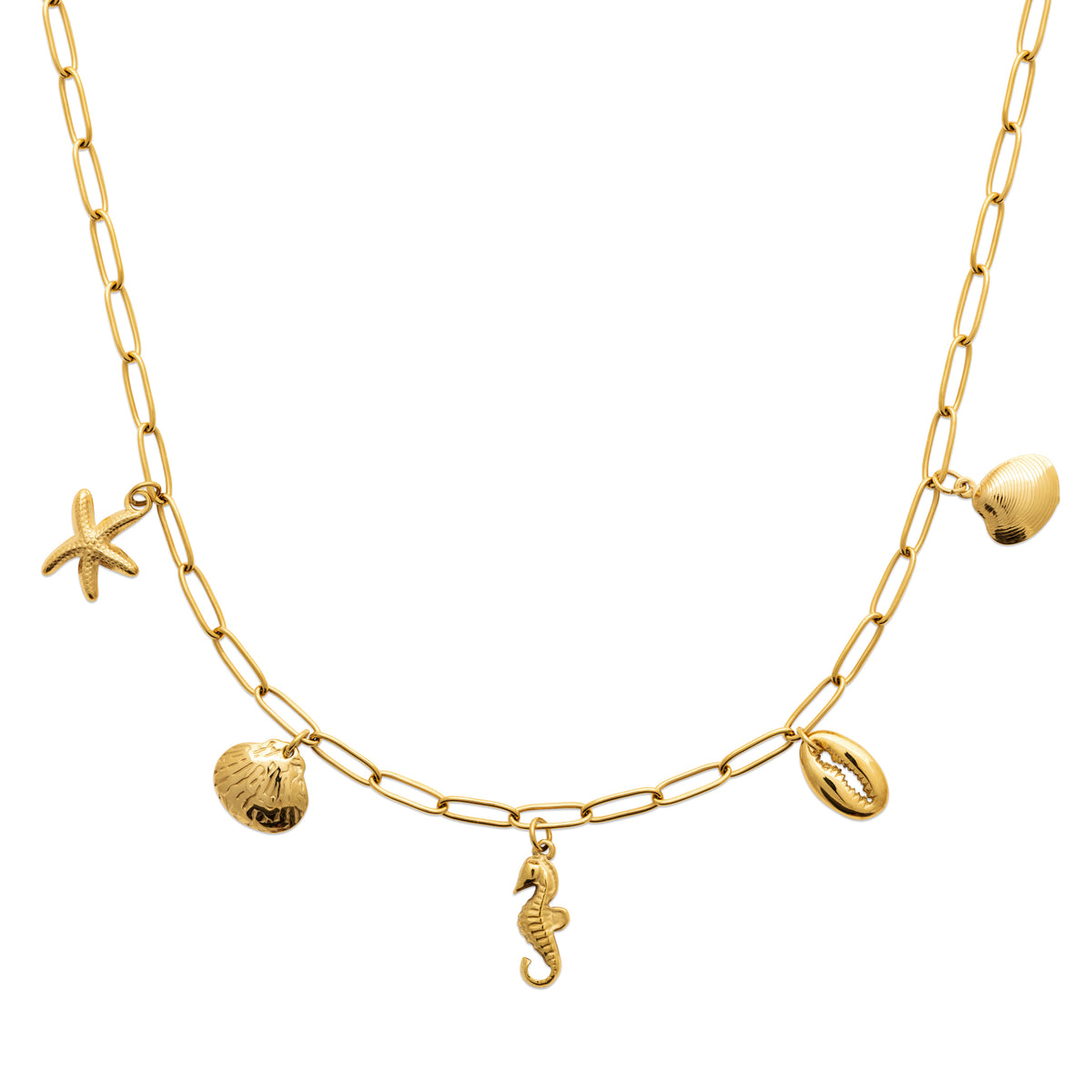 HNKO sea life charm necklace in gold-tone stainless steel