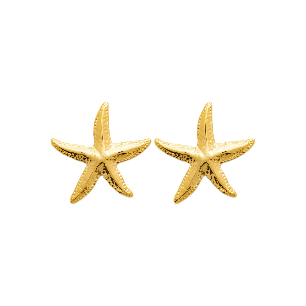 Gold-tone starfish stud earrings inspired by Nordic coastal life and the shores of Hanko, Finland by HNKO