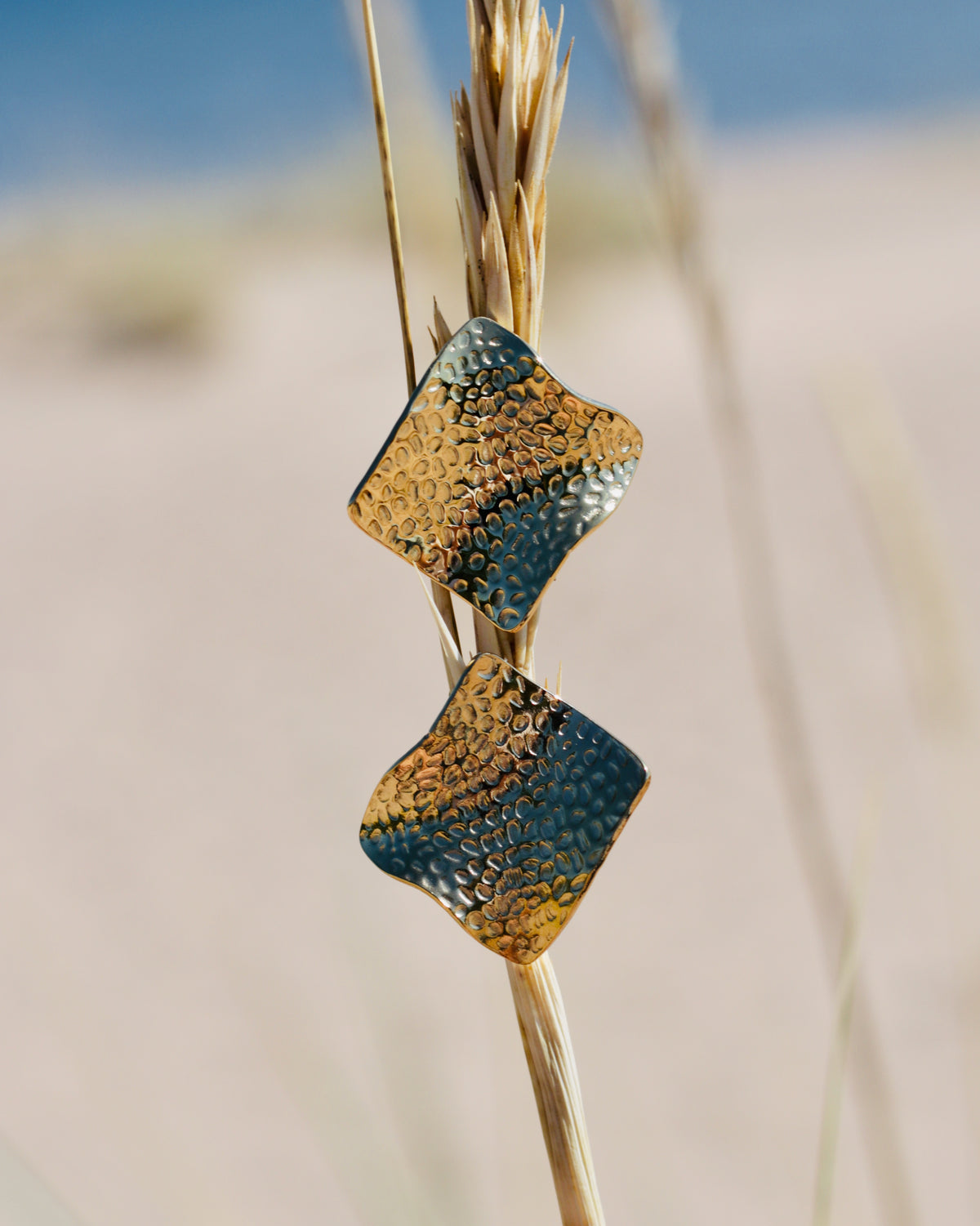 Textured Square Stud Earrings, Steel